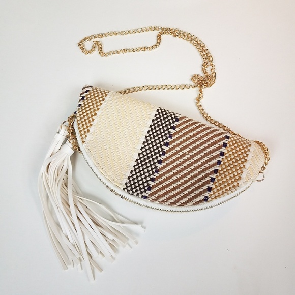 Handbags - Woven half circle clutch purse